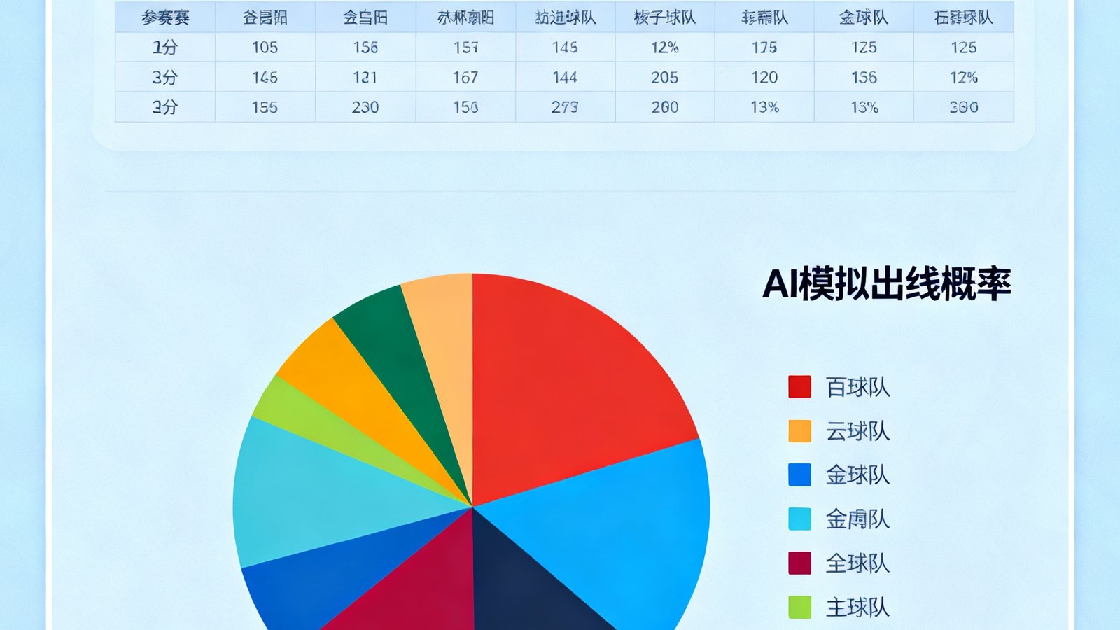 世界杯预选赛积分榜图标及AI模拟出线概率扇形图